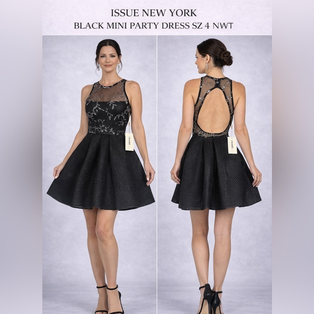 ISSUE NY BLACK SEQUIN OPEN BACK MINI DRESS M NWT